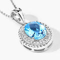4 Ct Oval Swiss Blue Topaz & Lab Diamond Prong Silver Halo Pendant Necklace by Fine Color Jewels