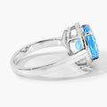 4 Ct Round Swiss Blue Topaz Lab Diamond Prong Silver Halo Ring by Fine Color Jewels