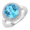 4 Ct Round Swiss Blue Topaz Lab Diamond Prong Silver Halo Ring