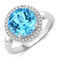 4 Ct Round Swiss Blue Topaz Lab Diamond Prong Silver Halo Ring by Fine Color Jewels