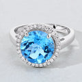 4 Ct Round Swiss Blue Topaz Lab Diamond Prong Silver Halo Ring by Fine Color Jewels