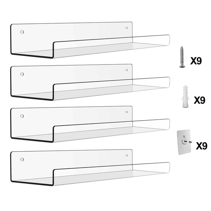 4-Pack: 15 inches Clear Acrylic Floating Shelves with 2 Mounting Ways by DailySale