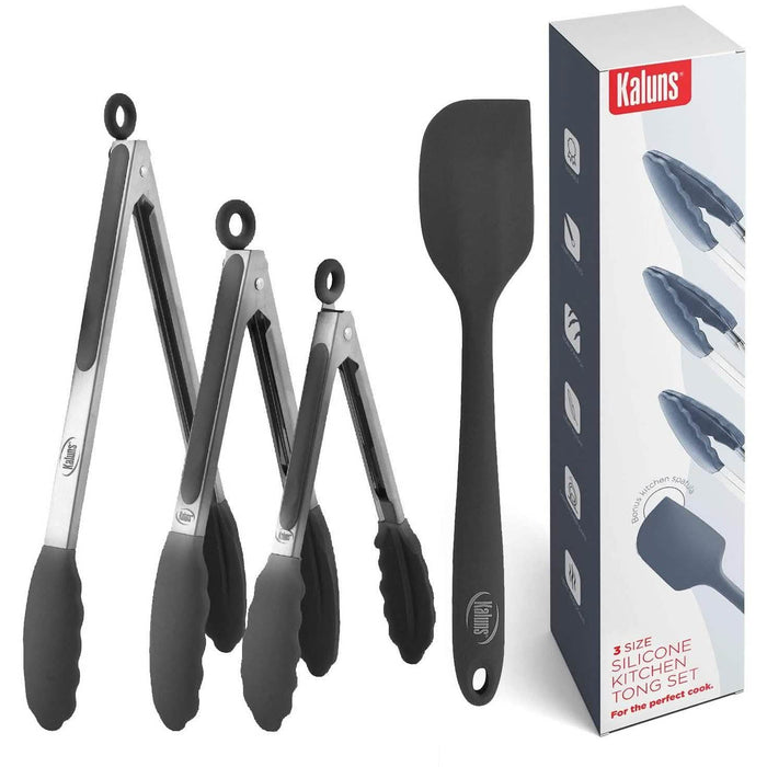 4-Pack: Kaluns Kitchen Tongs for Cooking with Silicone Spatula by DailySale