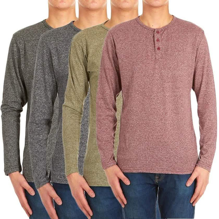 4-Pack: Men's Long-Sleeve Marled Henley Shirts - Size: Medium by DailySale