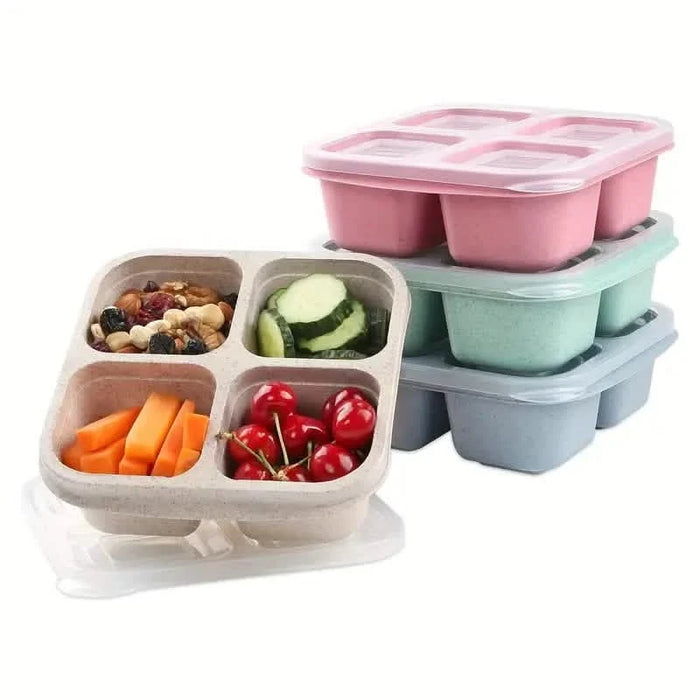 4-Pack: Snack Container With 4 Compartments, Divided Bento Lunch Box With Transparent Lids by DailySale