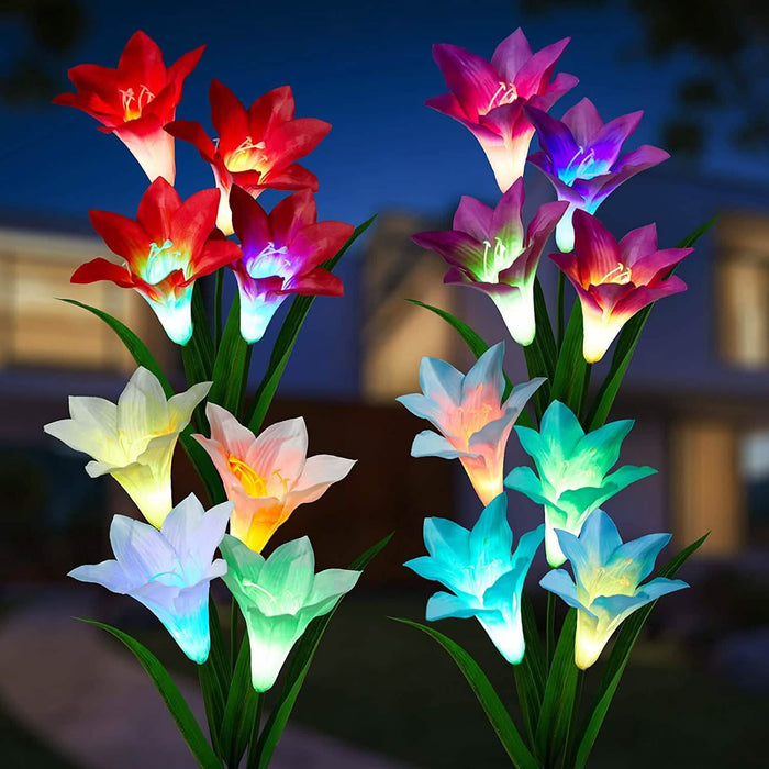 4-Pack: Solar Garden Lights Color Changing with16 Larger Lily Flowers by DailySale