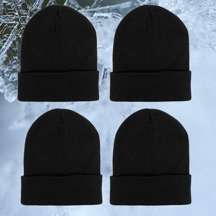 4-Pack: Thermal Windproof Winter Black Beanie Hat by DailySale