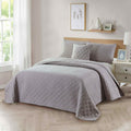 4-Piece: Bibb Home Solid Reversible Quilt Set with Embroidered Cushion by DailySale