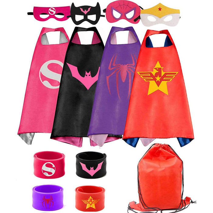 4-Piece: Kids Dress Up Superhero Capes Set and Slap Bracelets for Girls by DailySale