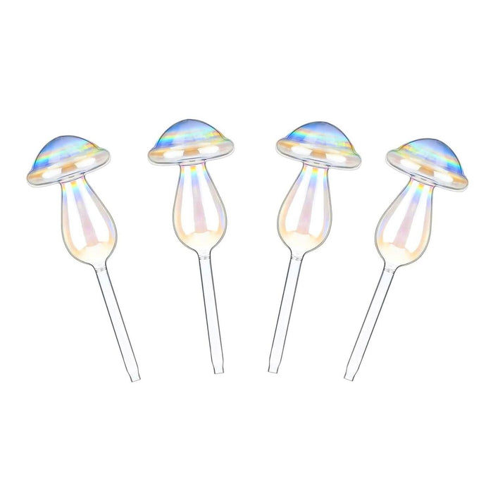 4-Pieces: Clear Glass Plant Watering Globes Iridescent Rainbow Gradient Mushroom by DailySale