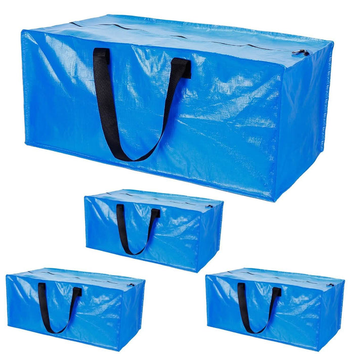 4-Pieces: Reusable Plastic Totes Blue Moving Bin Zippered Storage Bag by DailySale