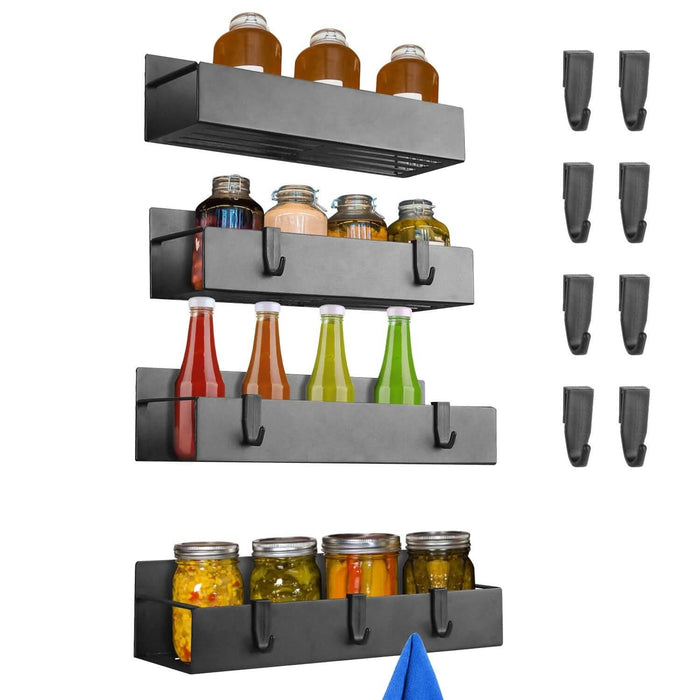 4-Pieces: Spice Rack Strong Magnetic Seasoning Storage Shelf with 8 Removable Hooks by DailySale