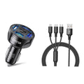 4 Port LED Car Charger + 3 in 1 Cable Combo by DailySale