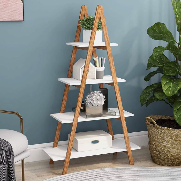 4-Tier Bookshelf Wooden Ladder Shelf Wooden Bookcase A- Shaped by DailySale