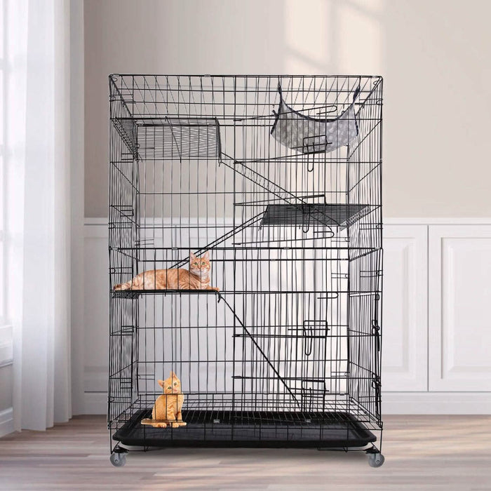 4-Tier Cat Cage with 360° Lockable Wheels, 3 Doors, 3 Ladders and 1 Hammock by DailySale
