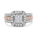 14K White and Rose Gold 1 1/8 Cttw Princess and Round-Cut Diamond Art Deco Style Triple Shank Halo Cocktail Ring (I-J Color, SI2-I1 Clarity) - Size 7 by Bids.com