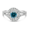 14K White Gold 1-1/3 Cttw White & Blue Diamond Interweaving Double Halo Cocktail Statement Ring (G-H and Fancy Blue Color, SI2-I1 Clarity) - Size 6 by Bids.com