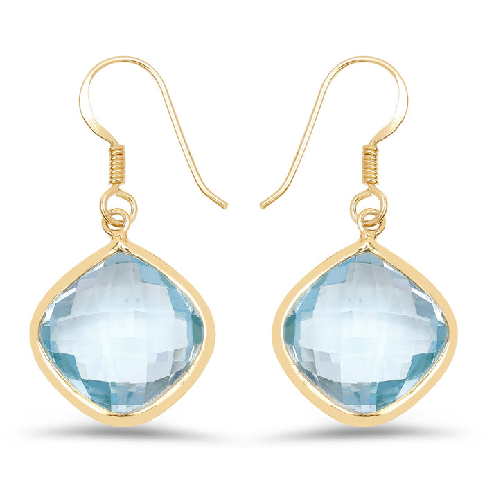 14K Yellow Gold Plated 29.00 Carat Genuine Blue Topaz .925 Sterling Silver Earrings by Bids.com