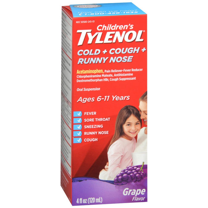Children's Tylenol Cold + Cough + Runny Nose, Grape Flavor 4 Fl Oz by Pasteur Pharmacy