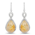 10.04 Carat Genuine Golden Rutile And White Topaz .925 Sterling Silver Earrings by Bids.com