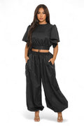 Ruffle Short Sleeve Crop Top & Jogger Pants Set by The House of Stylez