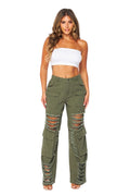 Distressed Wide Leg Cargo Pocket Pants by The House of Stylez