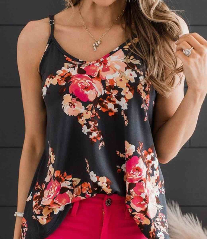 Floral Print Spaghetti Strap Tank Top by Boutique 23