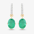1.44 Ct Oval Green Zambian Emerald Diamond Prong 10K Gold Dangle Earrings by Fine Color Jewels