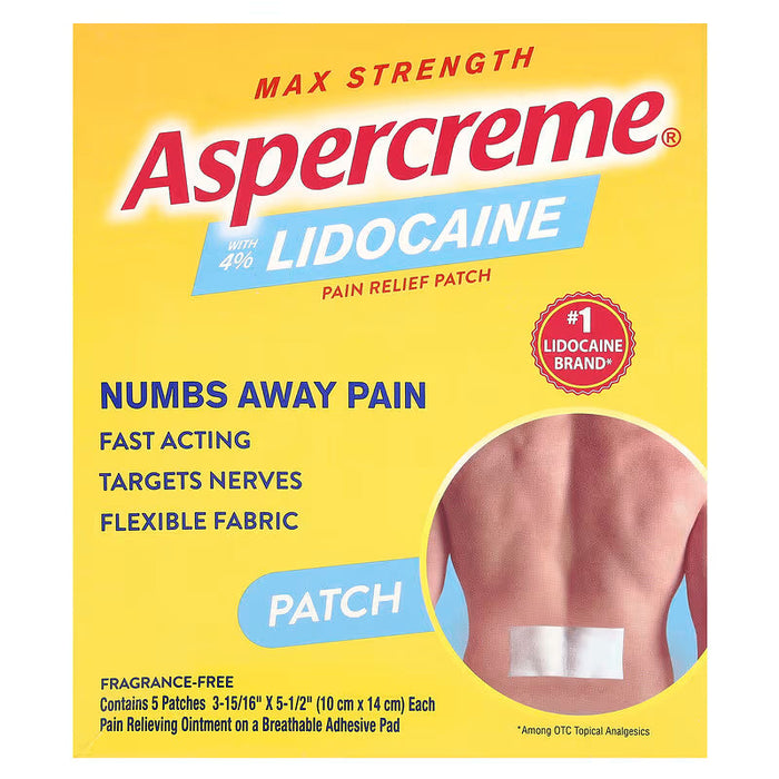 Aspercreme Max Strength Lidocaine Pain Relief Patch, 4%, 5 Count by Pasteur Pharmacy