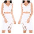 2pc Bandage Sleeveless V-Neck top w/ Braided Detail Skirt Set by The House of Stylez
