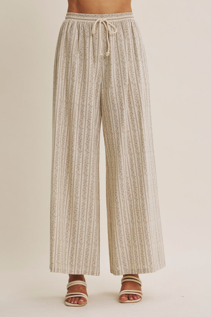 Gentle Breeze Floral Stripe Wide-Leg Pants With Pockets by Boutique 23