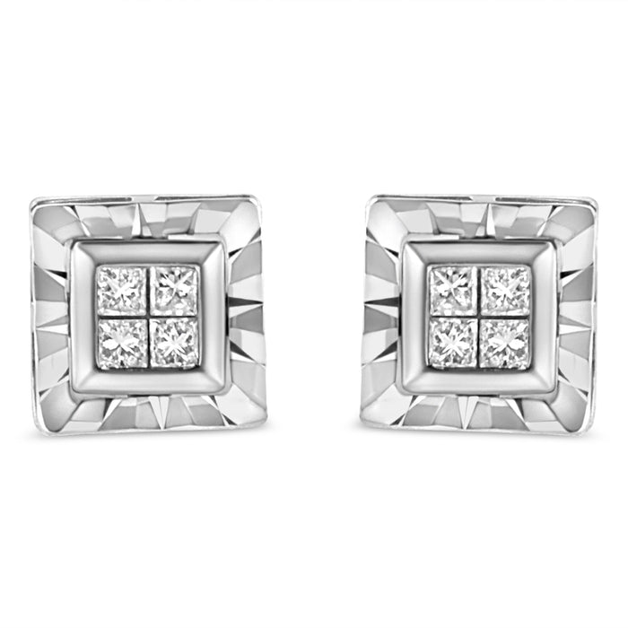 .925 Sterling Silver 1/6 Cttw Invisible Set Princess-Cut Diamond Quad Composite Stud Earrings (H-I Color, I1-I2 Clarity) by Bids.com