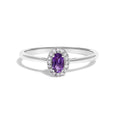 10K White Gold 5X3MM Oval Purple Amethyst and Diamond Accent Halo Ring (I-J Color, I1-I2 Clarity) - Ring Size 6.5 by Bids.com
