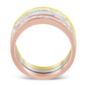 10K Yellow, White and Rose Gold over .925 Sterling Silver 5/8 Cttw Diamond Channel-Set Stackable Band Ring Set (H-I Color, I1-I2 Clarity) - Size 6 3/4 by Bids.com