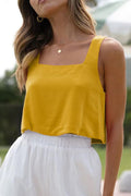 Allimy Women's Square Neck Sleeveless Crop Tank Top Yellow Size M by Deal US