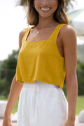 Allimy Women's Square Neck Sleeveless Crop Tank Top Summer Casual Yellow XS by Deal US