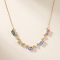 IGI Certified 1.80 Ct Multi Color Unheated Sapphire and Diamond 14K Yellow Gold Curved Necklace by Fine Color Jewels