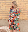 Abstract Ruffled Drawstring High Waist Mini Dress