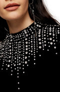 Topshop Womens Velvet Embellished Top, Black, Size 6 US by Vanessa Jane