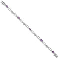 Oval Purple Amethyst & Diamond Prong Sterling Silver Heart Link Bracelet by Fine Color Jewels