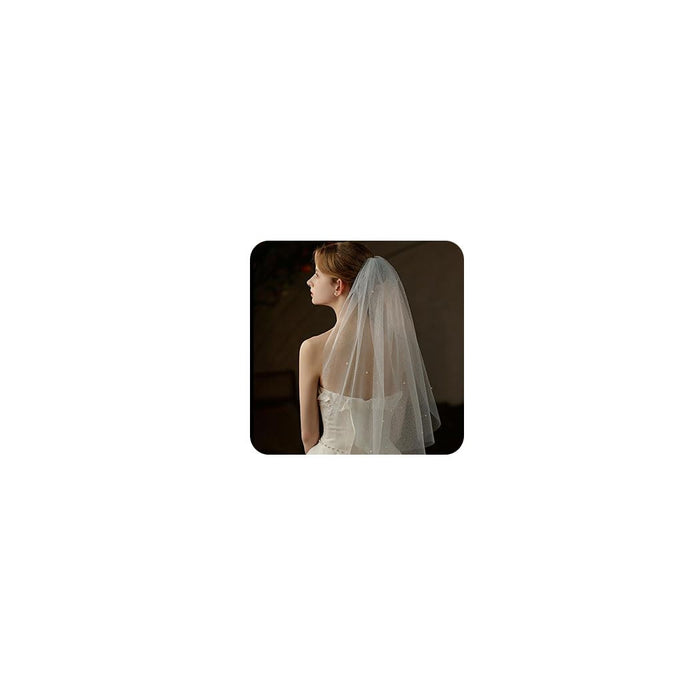 Cliory Pearl Veil Glitter Bride Wedding Short Veil White by Deal US