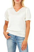 Vince Camuto Women’s Puff-Shoulder Smocked-Hem Neck Top by Vanessa Jane