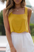 Allimy Women's Square Neck Sleeveless Crop Tank Top Summer Casual Yellow XS by Deal US
