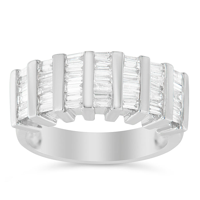 .925 Sterling Silver 1.0 Cttw Baguette Cut Diamond Vertical Channel Fluted Multi-Row Unisex Fashion Wedding Ring (H-I Color, I1-I2 Clarity) - Size 6-3/4 by Bids.com