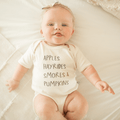 graphic bodysuit | apples hayrides smores by Finn + Emma