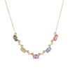IGI Certified 1.80 Ct Multi Color Unheated Sapphire and Diamond 14K Yellow Gold Curved Necklace