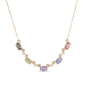 IGI Certified 1.80 Ct Multi Color Unheated Sapphire and Diamond 14K Yellow Gold Curved Necklace by Fine Color Jewels