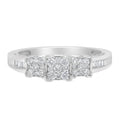 10K White Gold 1/2 Cttw Brilliant & Baguette Cut Diamond 3 Stone Design with 3 Square Clusters Engagement Ring (H-I Color, SI2-I1 Clarity) - Size 6-3/4 by Bids.com