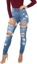Tulucky Womens Boyfriend Jeans Distressed Slim Fit Ripped Denim Pants, Large by Vanessa Jane