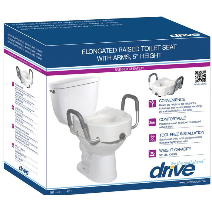 Drive Medical Premium Raised Toilet Seat, Elongated with Safety Lock, Adds 5 Inches by Pasteur Pharmacy